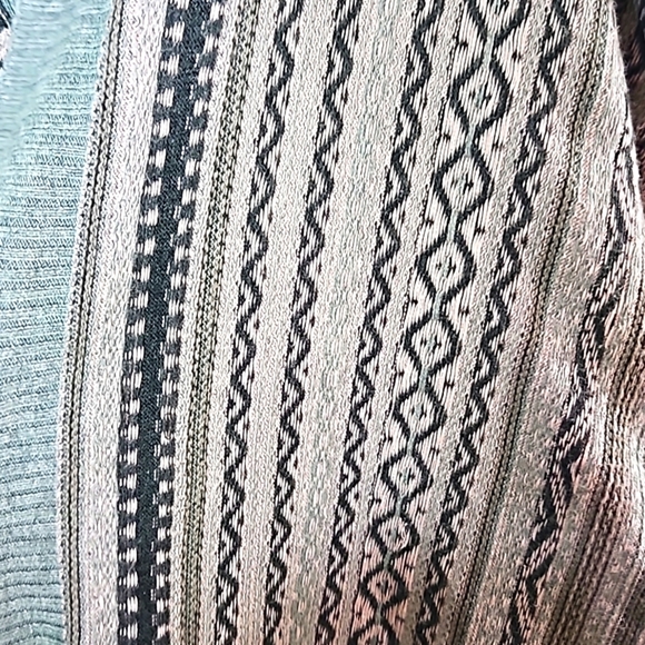 Kensie Women's Sweater Size Medium Fair Isle Shark Bite Hem Pink Gray Cardigan - Picture 6 of 7